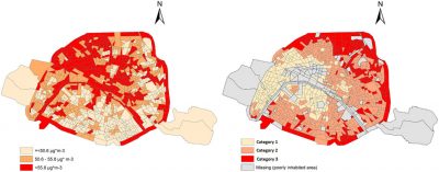 oxyde d'azote - oxyde azote - comparaison - paris - categorie socioeconomique - schema - encyclopedie environnement - nitrogen oxide exposure rates in paris