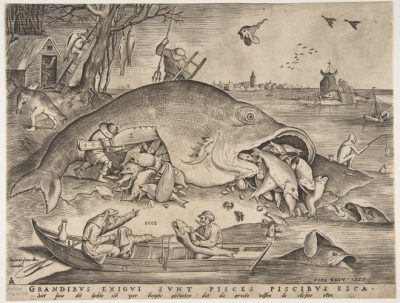 gravure les grands poissons mangent les petits bruegel l'ancien