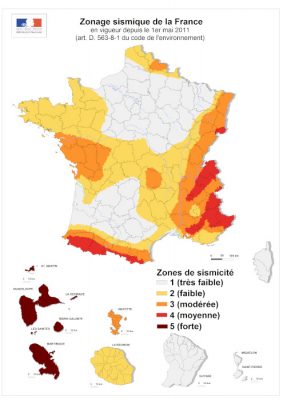环境百科全书-黏土-法国的地震区划