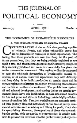环境百科全书-面对环境危机现实的经济理论-哈罗德·霍特林的首创文章