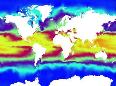 环境百科全书-缓慢而强大的大洋环流-2010年七月的海表温度分布图