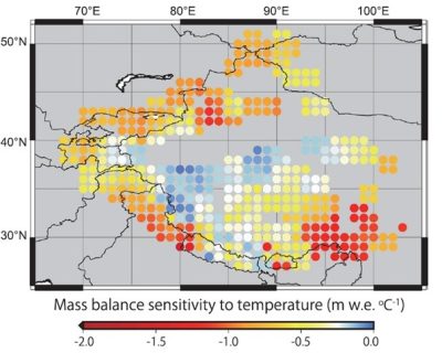 carte sensibilité glaciers hautes montagnes Asie